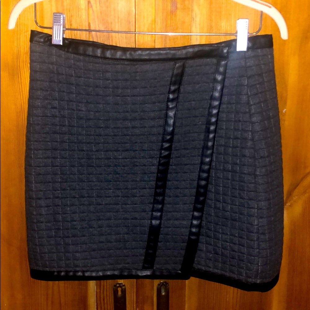 Club Monaco quilted wool / faux leather wrap skirt
